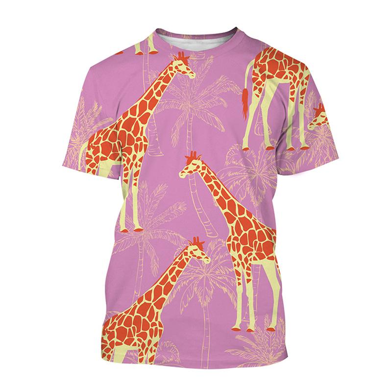 Funny Giraffe Pattern T-Shirt For Men Cute Animal 3D Printed T Shirts Summer Street Oversized Short Sleeve Tees Round Neck Tops