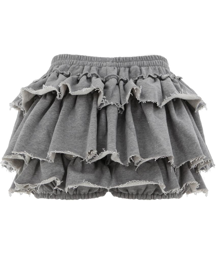 Plasma Sphere Tutu Tiered French Ferry Shirred Tiered Mini Skirt Pants_Gray