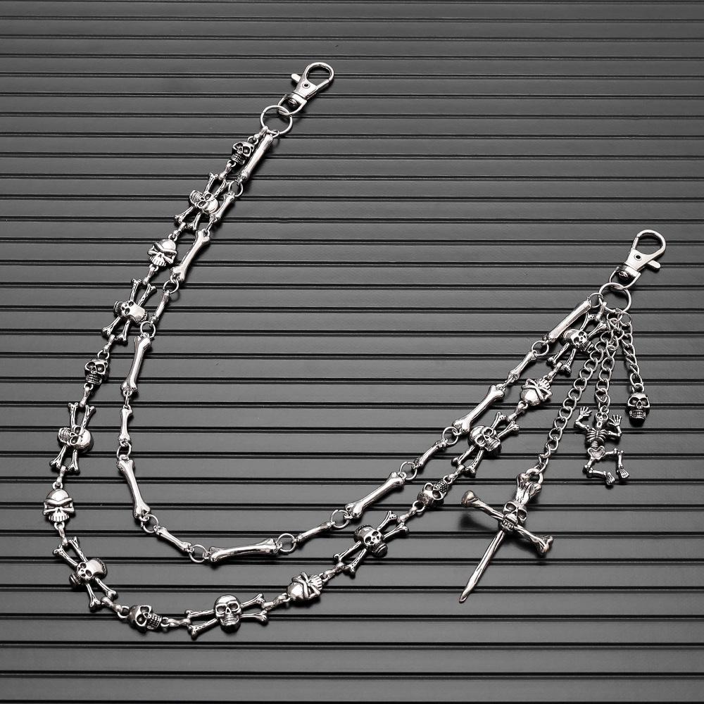 Punk-Stil Schädel Kreuz Doppellagige Metall-Hüftkette für Herren - Hip-Hop Hosenzubehör
