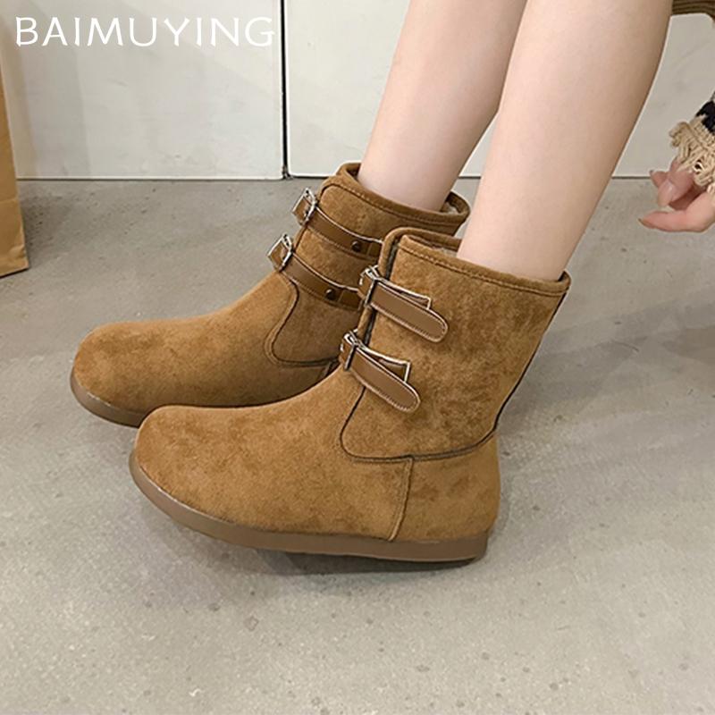 Fur Women Ankle Boots Suede Flats Shoes Woman 2025 Trend Winter Fashion New Brand Designer Dress Walking Cozy Casual Mujer Botas