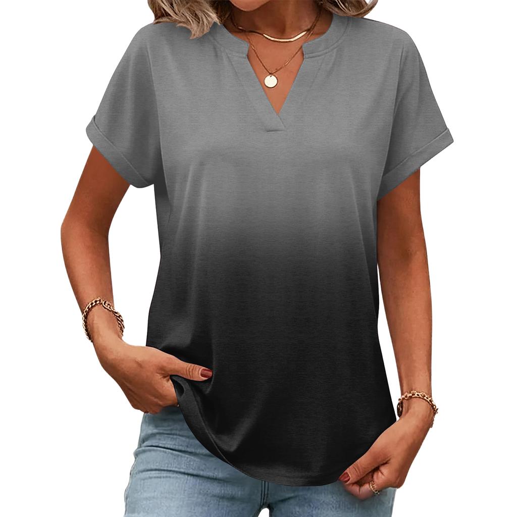 Dames tops: T-shirt met korte mouwen, zomerse V-hals shirts, werkblouses, zakelijke tunieken