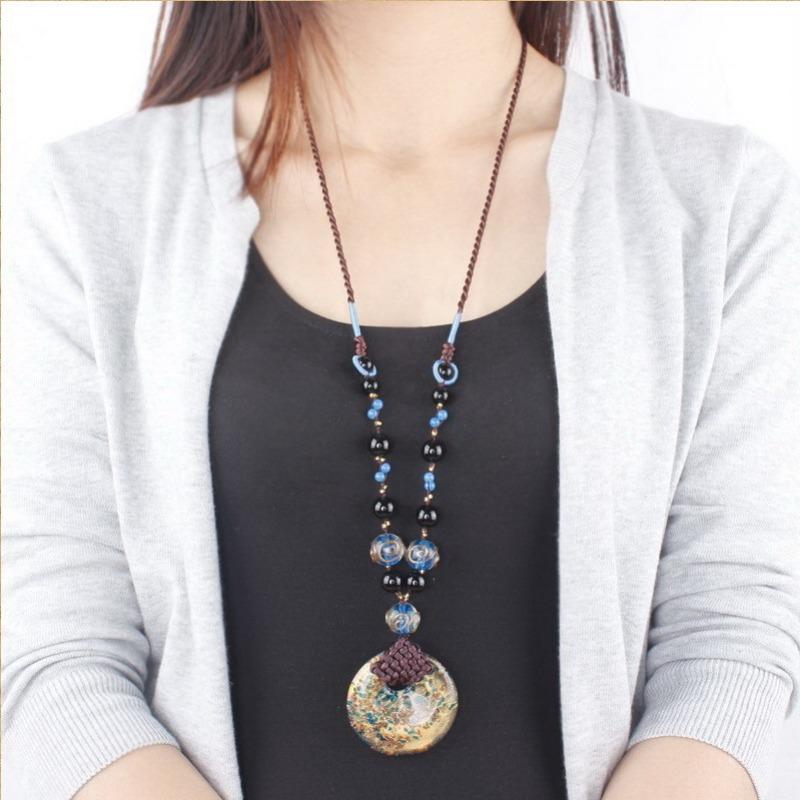 

Винтажная подвеска в китайском стиле Геометрическая длинная женская цепочка для свитера Цепочка-плетка Универсальная цепочка для ключицы светло-синий