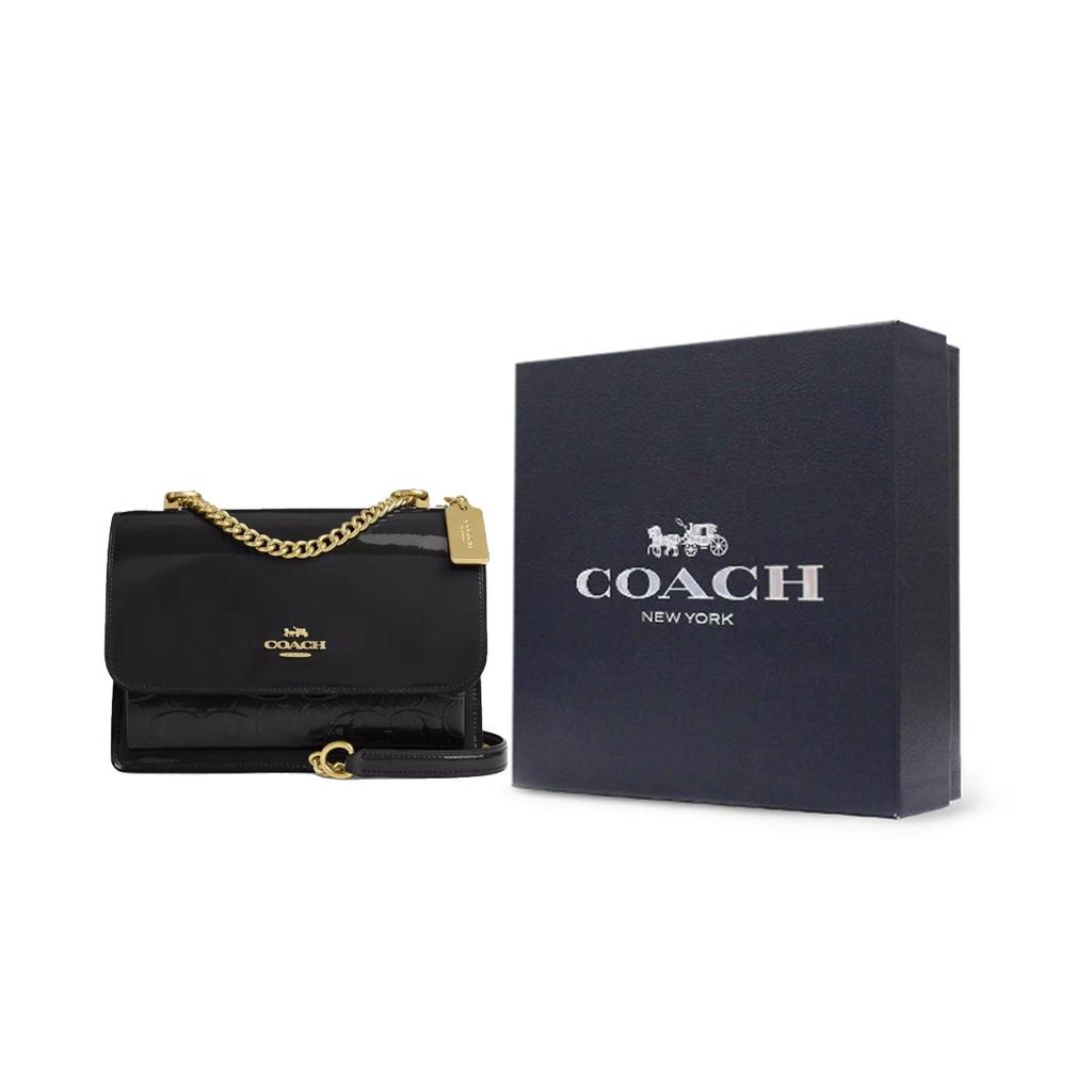 Coach Klare 22 Nameplate Snap Flap Smooth Leather And Patent Leather Shoulder Crossbody Bag Small Women bags Black CV397-IMBLK