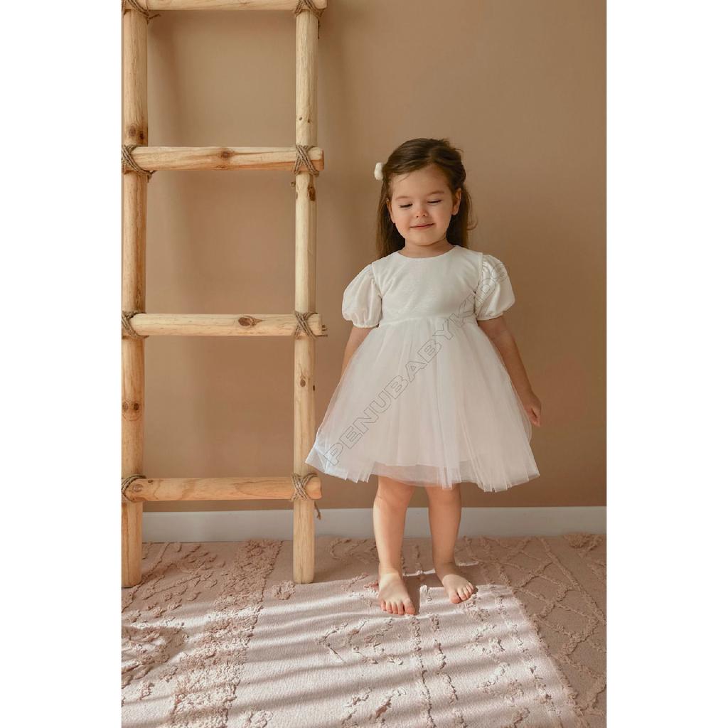 Rosa kurze Ballon-Stoffärmel, detailliertes Tutu-Tutu-Kleid für Babymädchen