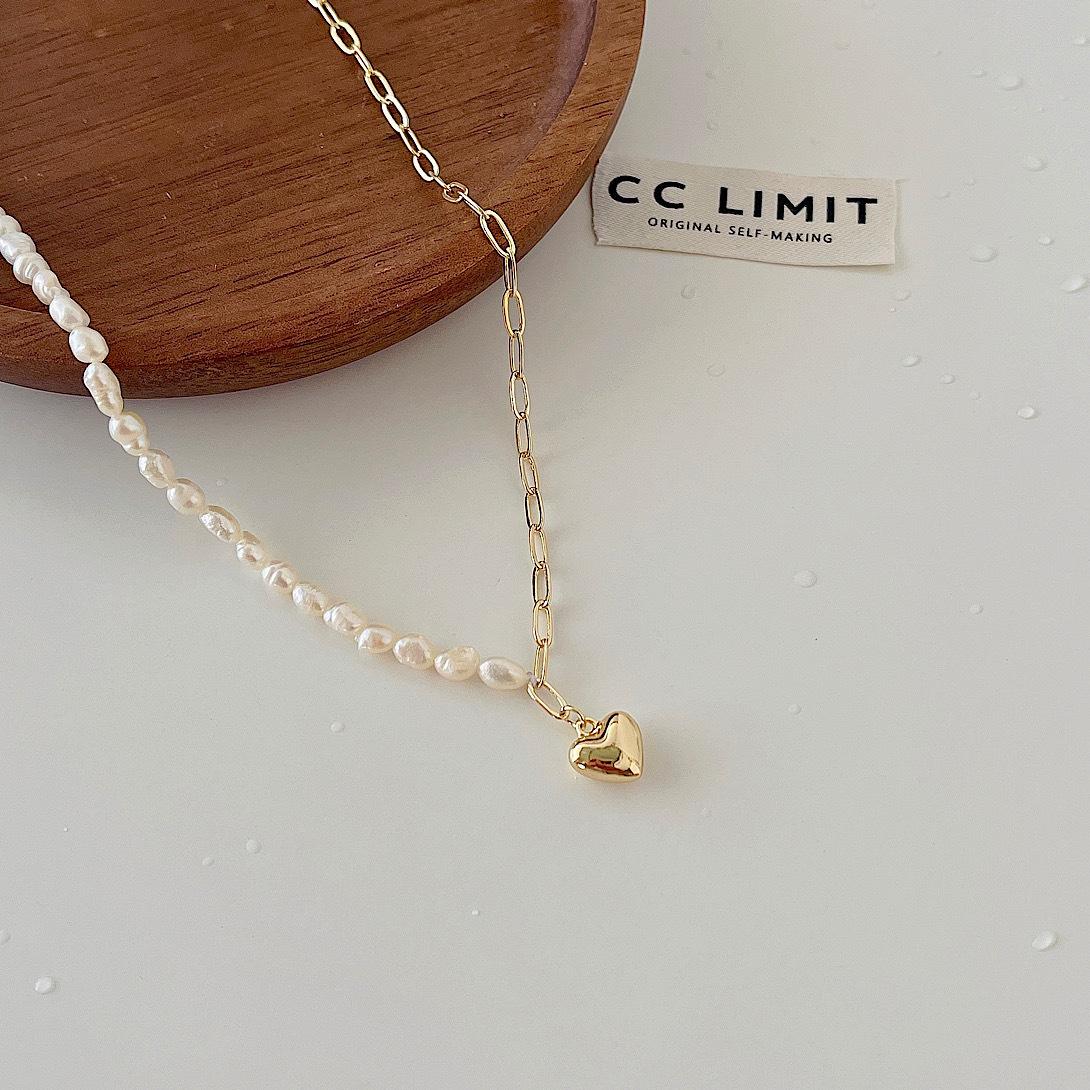 Special-Shaped Freshwater Pearl Necklace Asymmetrical Splicing Clavicle Chain Love Pendant Necklace Women S Niche Design Neck Chain