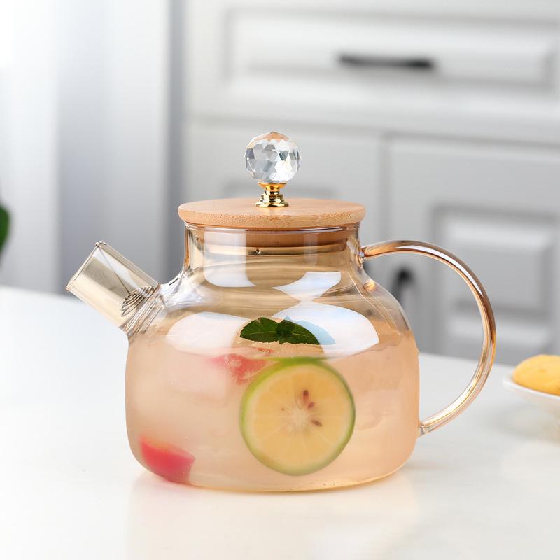 Borosilicate Glass Teapot with Bamboo Lid for Hot & Cold Drinks