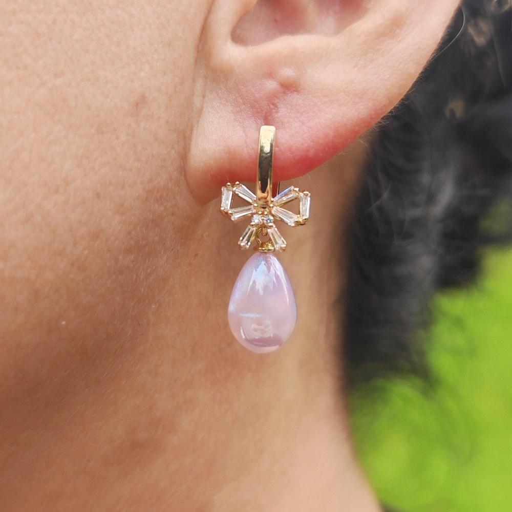 1 Pair Fashion Drop Shape Imitation Pearl Dangle Earrings For Women Cubic Zirconia Bow Tie Jewelry Wedding Accessories