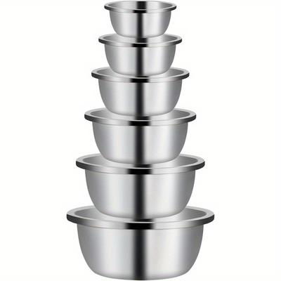 Conjunto de 6 Peças de Tigelas de Mistura em Aço Inoxidável Antiderrapantes Empilháveis para Bater Conjunto de Tigelas de Cozinha para Salada Cozinhar Assar
