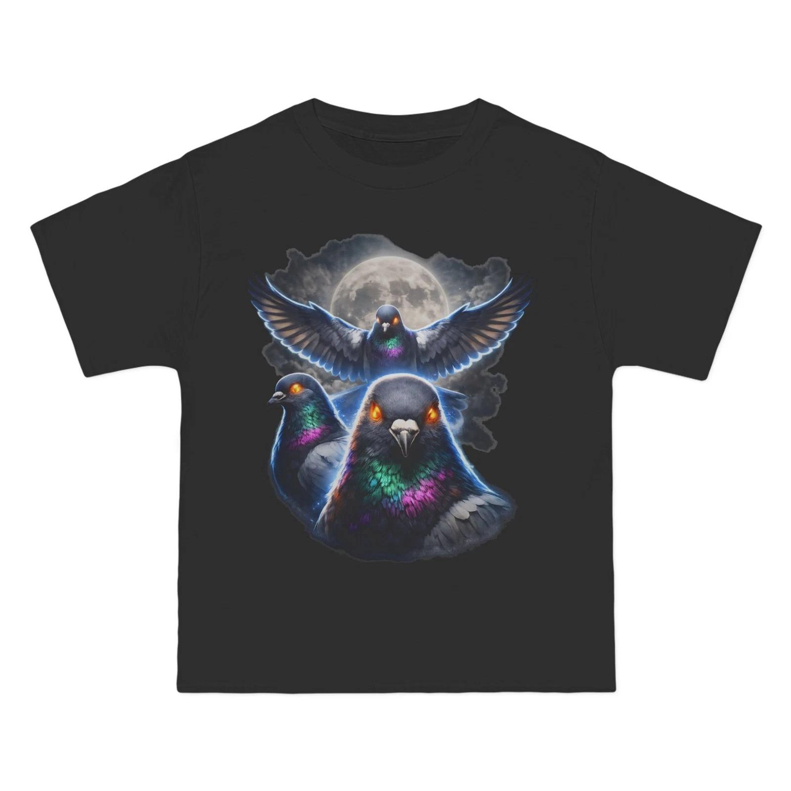 Vintage Pigeon Moon Oversized Tee, Retro Bird Graphic Tee, Cosmic Pigeon 100