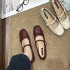 French Fairy Style Red Square Head Mary Jane Shoes Girl Spring 2025 New Bow Flat Ballet Shoes