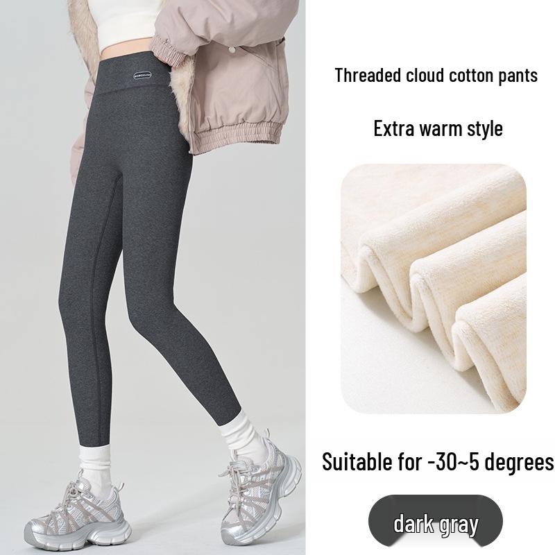 High Waist Warm Fleece-Lined Leggings - Vertical Stripe, Matte, Slimming Cotton for Autumn/Winter