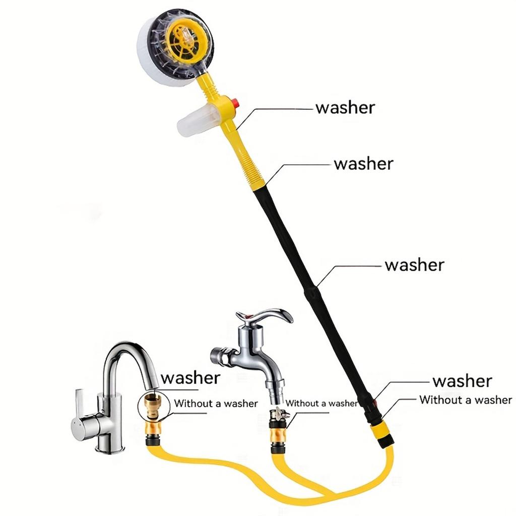 Spinning Car Wash Brush Soft Microfiber, Auto Rotate Car Brush Mop With Soap Dispenser, Exterior Car Cleaning Brush Attached To Hose, Long Handle