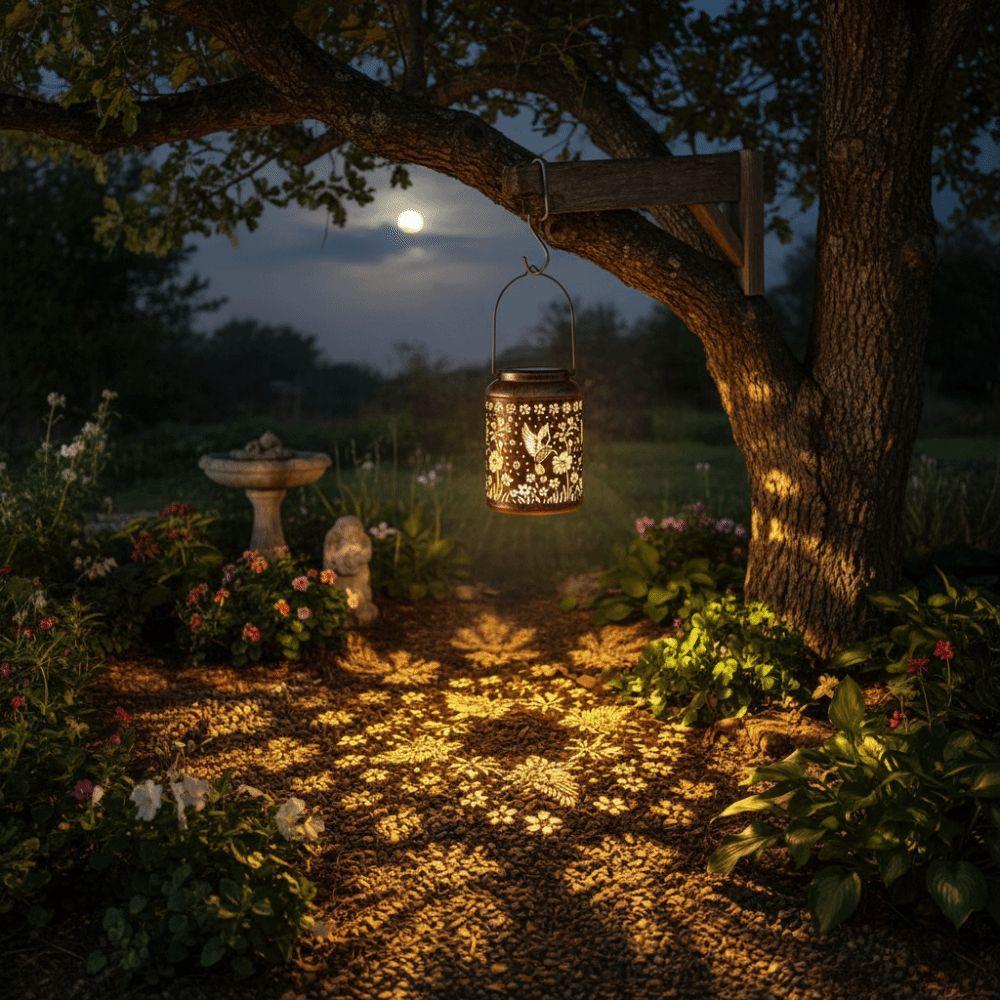 Waterproof Solar Lantern Metal Material Vintage Style LED Garden Light Hummingbird Design Sunflower Shape Outdoor Lantern