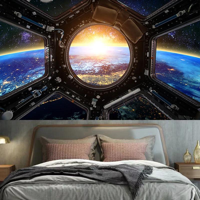 Planet Rocket Astronaut Tapestry Wall Decoration Background Cloth Bedroom Living Room  Home