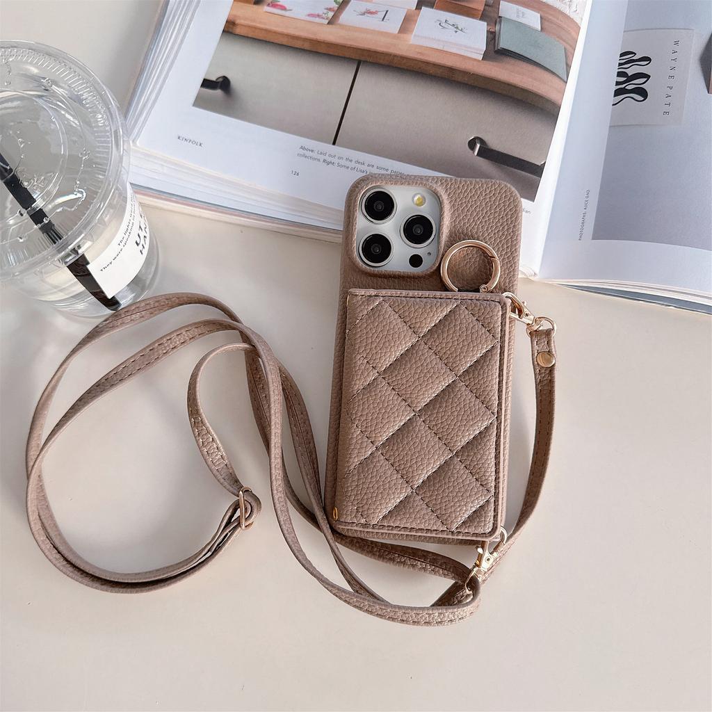 Applicable To Iphone17promax Apple 14 Flip Card Bag, Xiaoxiangfeng Rhombus Messenger Phone Case Ip16E Female
