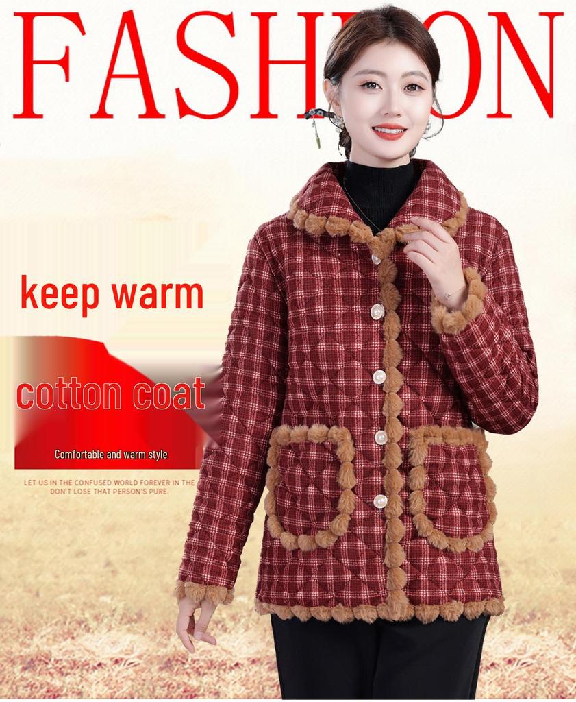 Winter Women's Plus Size Velvet Thickened Cotton Jacket - Warm & Stylish for Middle-Aged and Elderly
