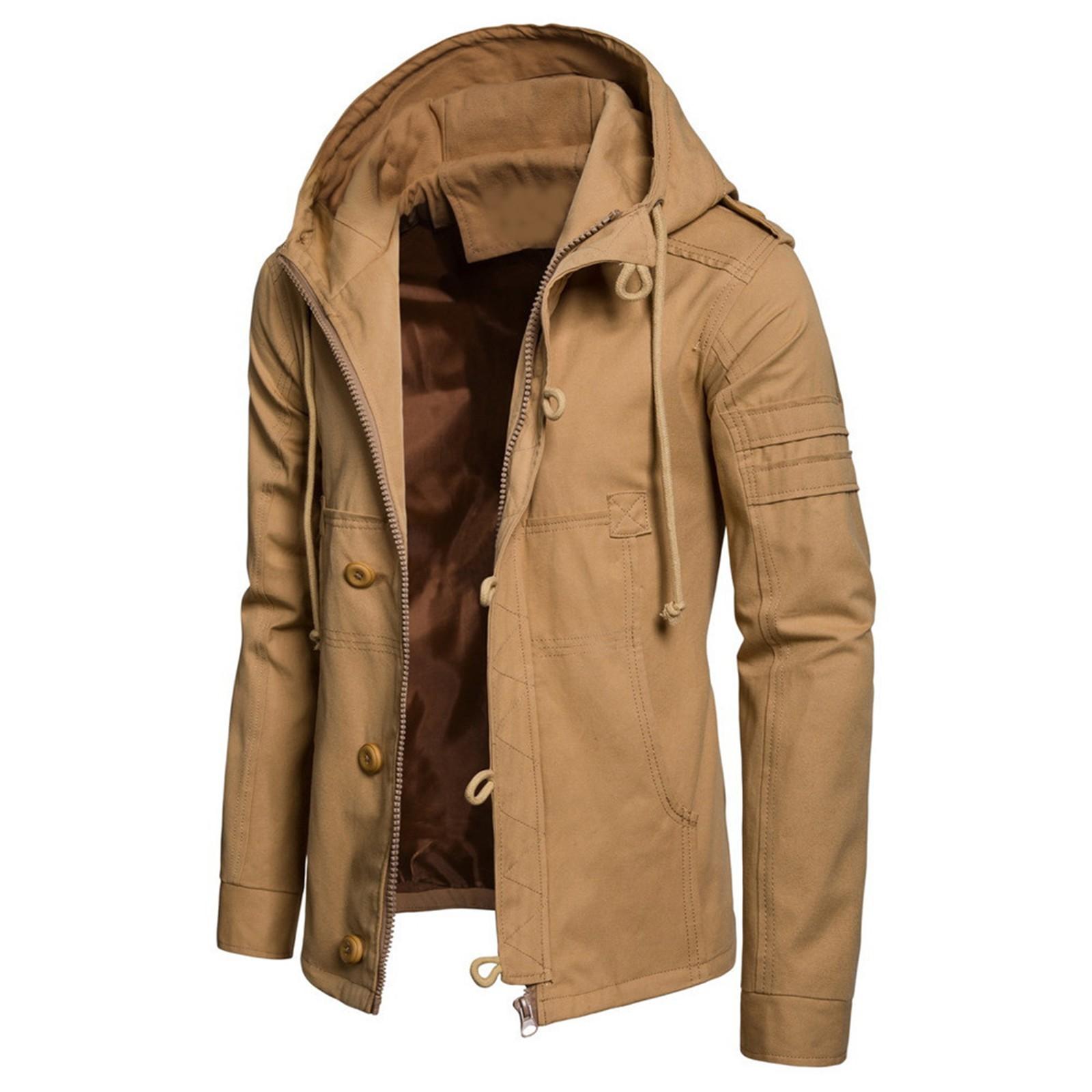 

Men s Solid Color Loose Long Sleeve Hooded Jacket Men s Casual Sports Cardigan Jacket Trench Coat M