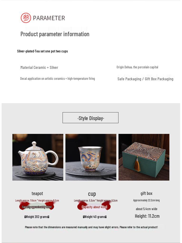 Luxury Dragon & Phoenix Silver-Plated Tea Set: One Pot, Two Cups, Dragon Egg Infuser, Gift Box Included