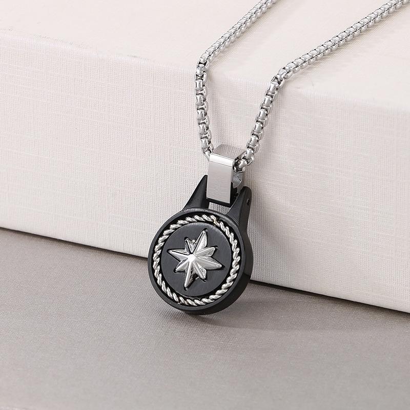 Personalized Stainless Steel Pentagram Pendant Necklace for Men Women Hip Hop Gold Color Trend Jewelry Round Charms Gift