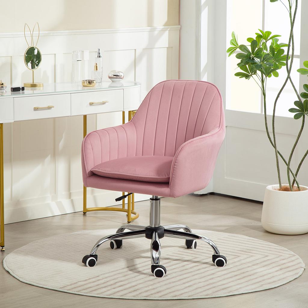 Velvet-Feel Tub Office Chair, with Seat Cushion - Dark Pink