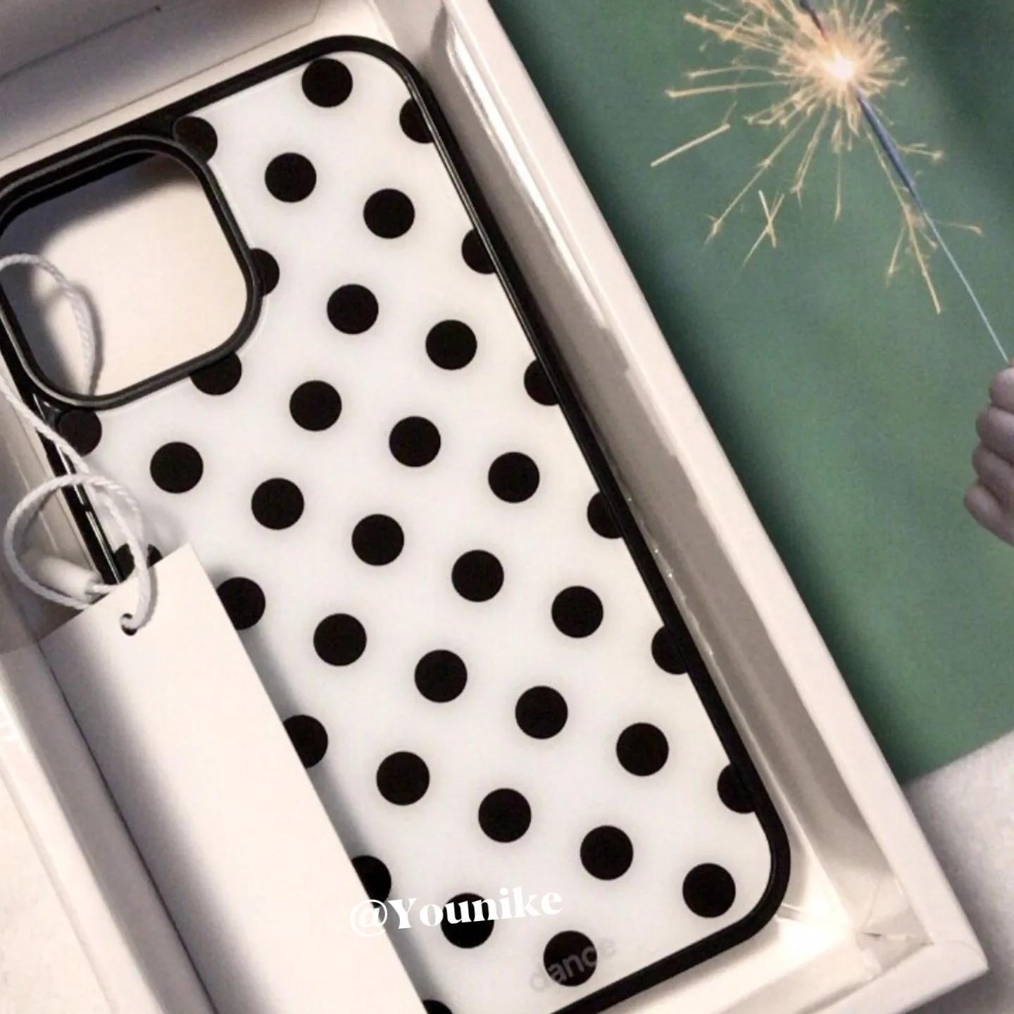 

Luck Korean ins Black White Polka Dot Retro Kawaii Cute Trend Phone Case For iPhone 16 15 14 13 12 11 Pro Max 7 8 Plus Y2K Cover For iPhone 16 Pro Max