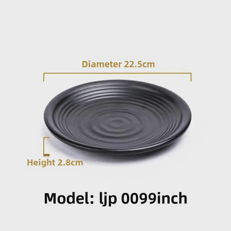 Melamine Black Tableware: Imitation Porcelain Plate for Cold Dishes, BBQ, Hot Pot, and Commercial Use.