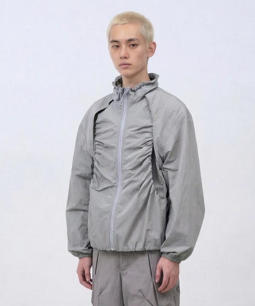 Kasakasa Layered Shirring Jacket Gray