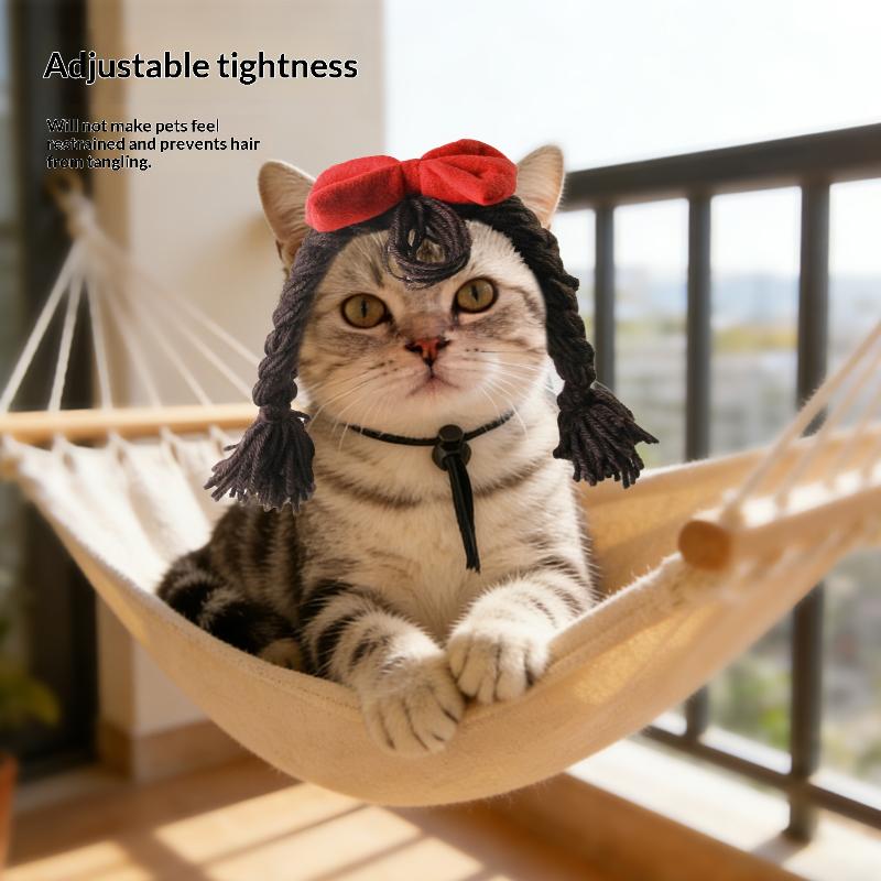 Pet Wig Braid Cute Creative Funny Pet Head Cover Funny Dress Up Cat Dog Headgear Decoration Accessories Pet Cat Dog Supplies