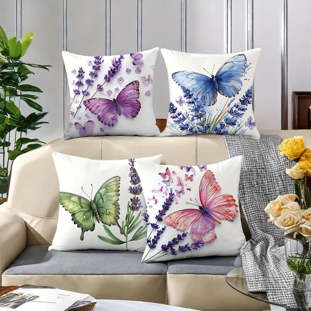 Watercolor Butterfly Lavender digital printing pillow cover Short plush Suitable living rooms bedrooms sofas throw cushion cover
