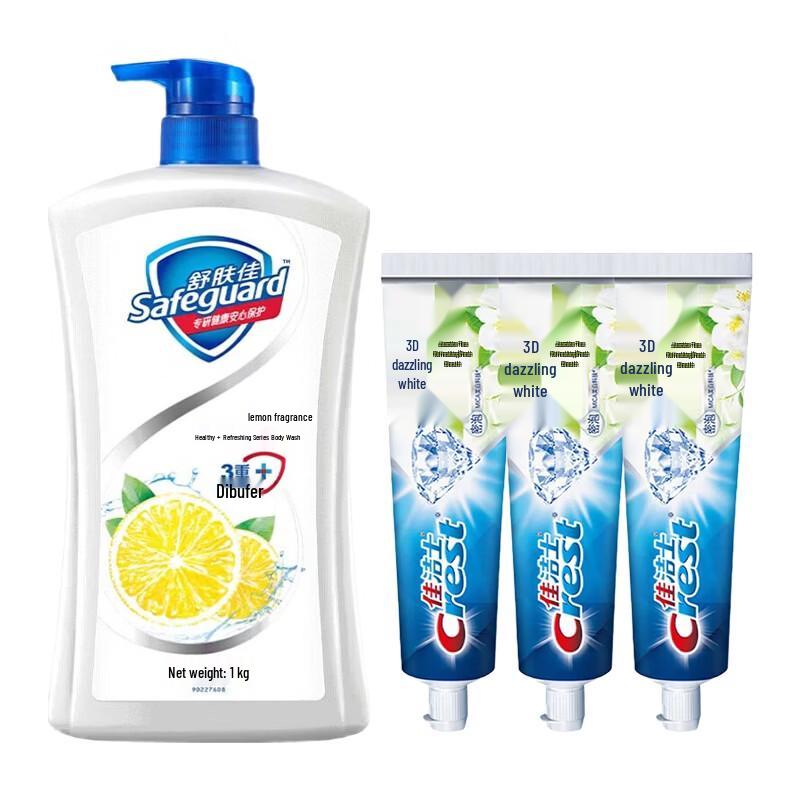Crest 3D White Jasmine Tea Toothpaste & Safeguard Lemon Body Wash Bundle