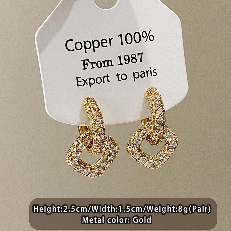 

Trendy Geometric Hanging Earrings For Women s Micro Inlaid Zircon Gold Color Light Luxury Exquisite Ear Jewelry Set Accessory