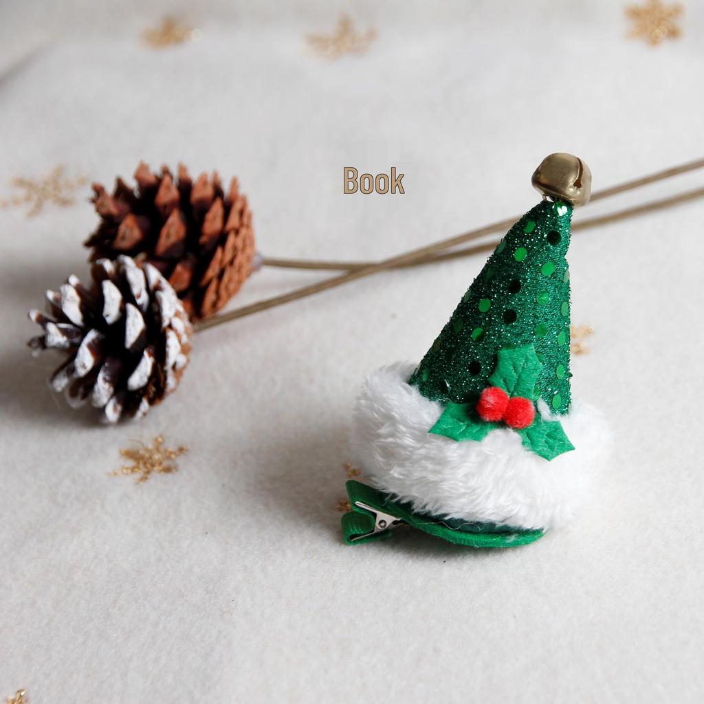 2025 Holiday Bestseller: Christmas Jingle Bell Top Hat Hair Clip with Snow White Plush and Leaves