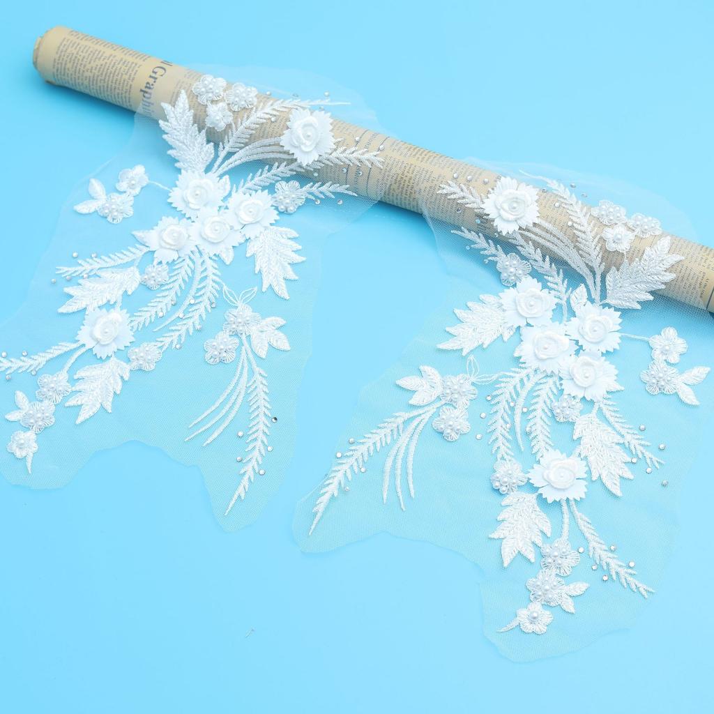 Hot Diamond Large Pair Of Flowers Three-Dimensional Flower Wedding Dress Decorative Accessories Cloth Sticker Lace Embroidery
