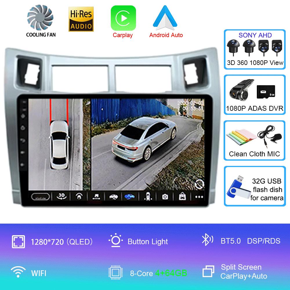 For Toyota Yaris 2005 2006 2007 2008 2009 2010 2011 2012 Carplay Car Multimedia Player Radio Car Radio Android 14 GPS Navigator