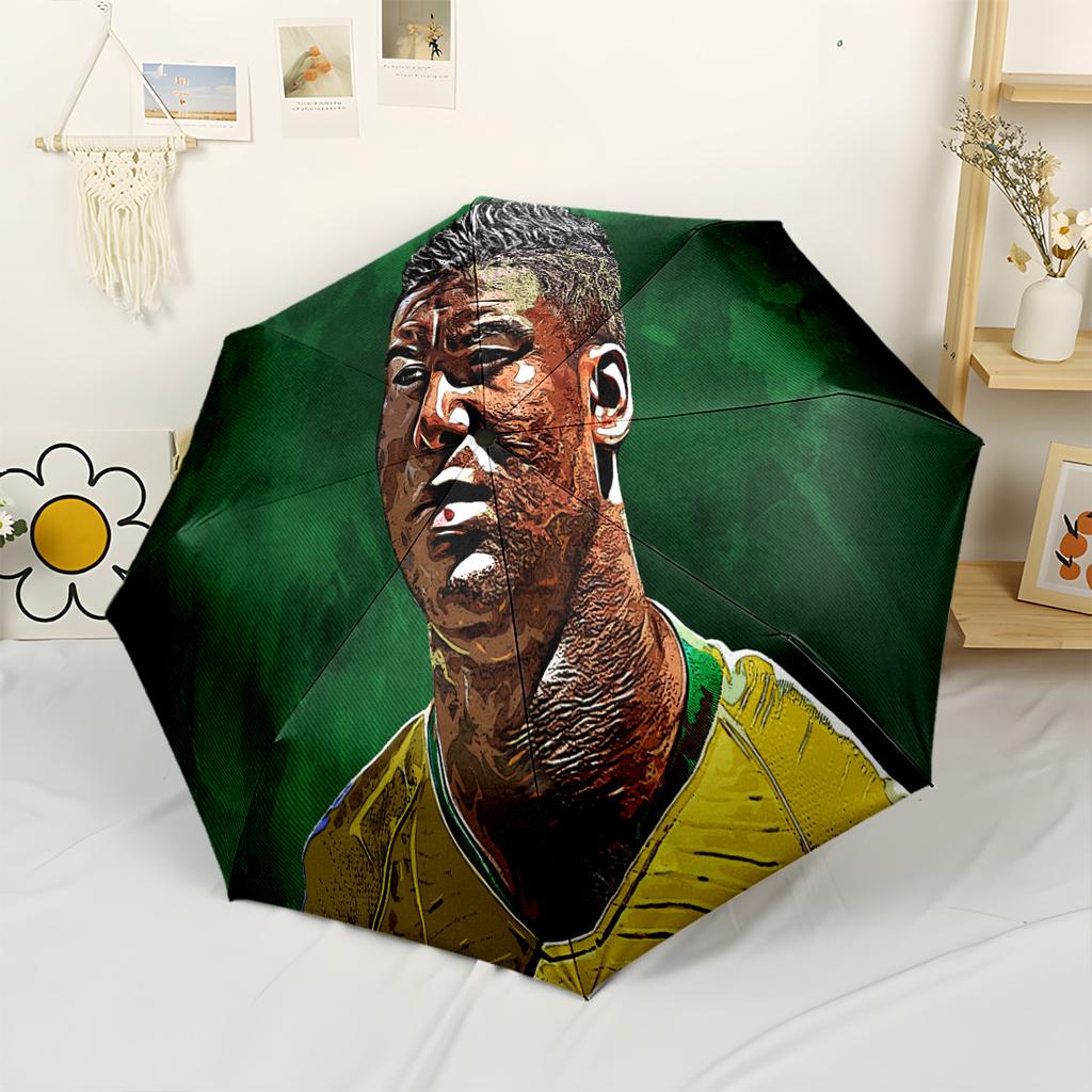 Dynamic Soccer Player Action Portable Automatic Umbrella Folding Umbrella with 8 Ribs Sturdy Construction All-Season Travel Fashionable Accessory