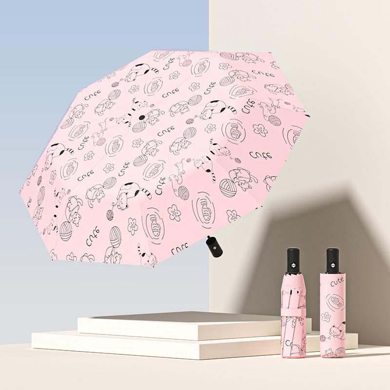 Umberley Automatic Umbrella Weather and Rain Dual-purpose Sunscreen UV Protection Sun Umbrella Cartoon Portable Folding Umbrella