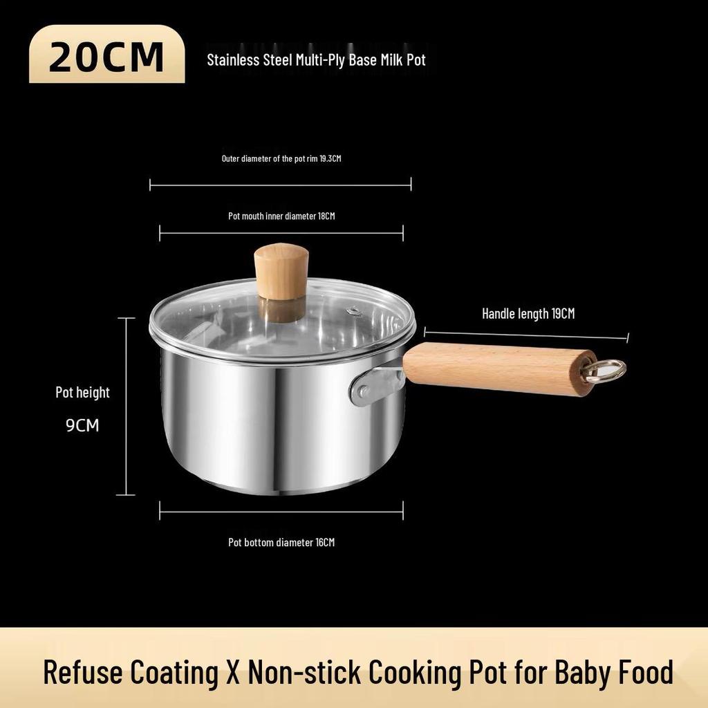 > Extra Thick Non-Stick Steel Milk and Baby Food Pot, Universal for Gas and Induction Cookers, Steamer and Noodle Pot.