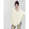 Nai Fufu 2025 Women's Autumn/Winter V-Neck Mohair Sweater - Soft, Fluffy Knit Pullover