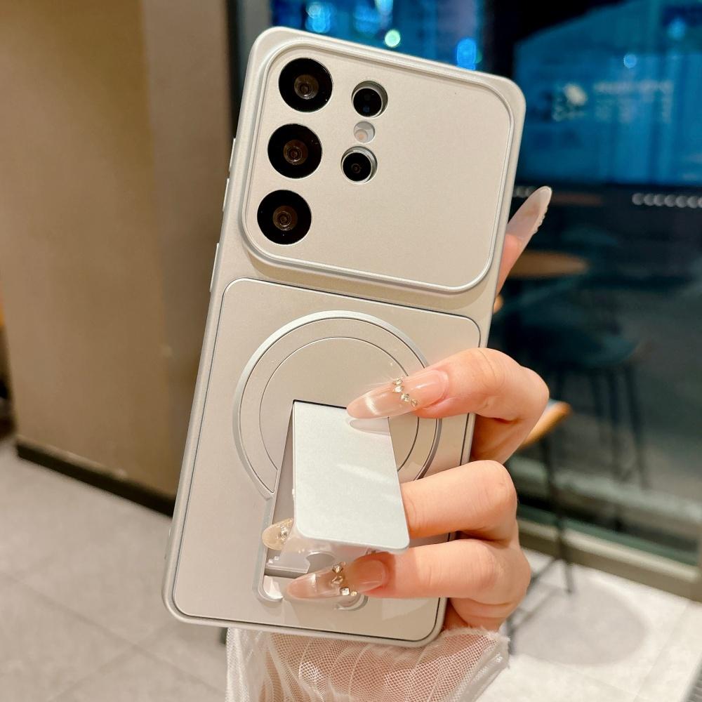 Luxury Hidden Bracket For Magsafe Phone Case For Samsung S26 S25 S24 S23 FE Plus Ultra Frosted Stand Magnetic Full Bumper Cover