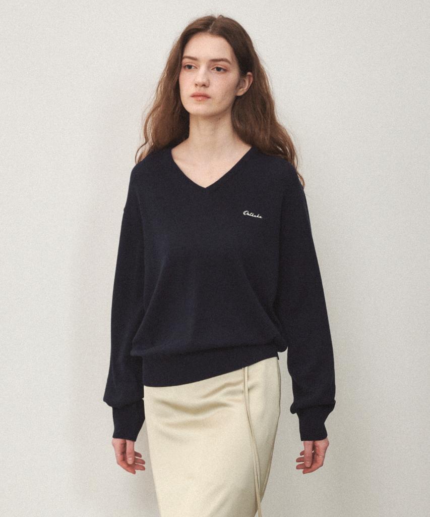 OSTKAKA Cotton V-Neck Pullover Navy