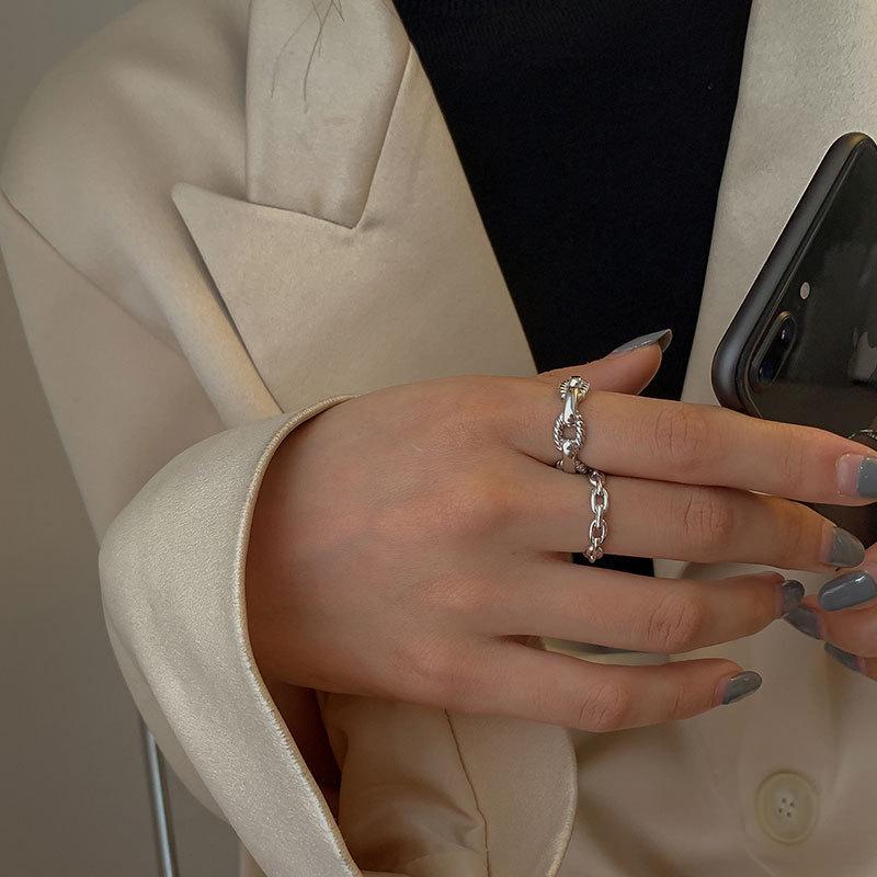 Retro S925 Women's Open Chain Ring - European American Celebrity Style, Cool and Trendy Index Finger Ring.