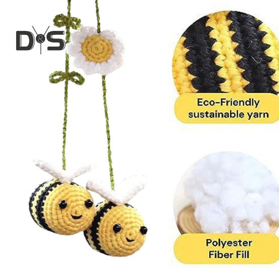 Häkeln Sie Biene Auto hängende Dekoration Auto Rückspiegel handgemachte Strickgarn Blume Honigbiene Tier hängen Ornament Anhänger