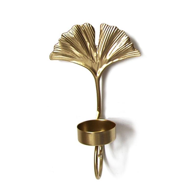 Metal Leaf Candle Holder Candlestick Nordic Style Wall Decoration Metal Leaf Rack in Golden Color for Home & Party Gift