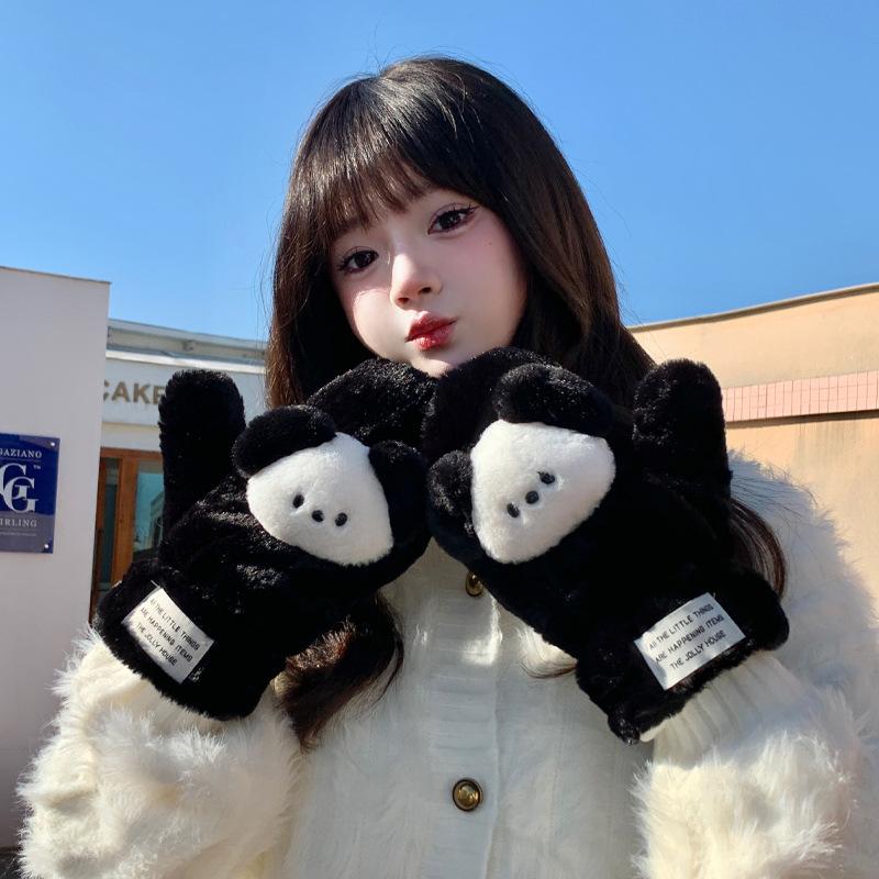 Cute Fluffy Puppy Gloves Girl Winter Riding Cold proof Gloves Student Warm Gloves Can Halter Neck Pachy Dog