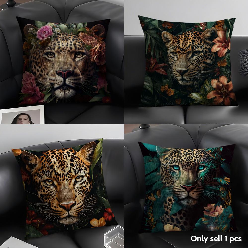 Uropean Fashion Leopard Cushion Cover Natural Linen Organic Fabric Double-Sided Printing Sofa Home Decor Gift Pillow Case