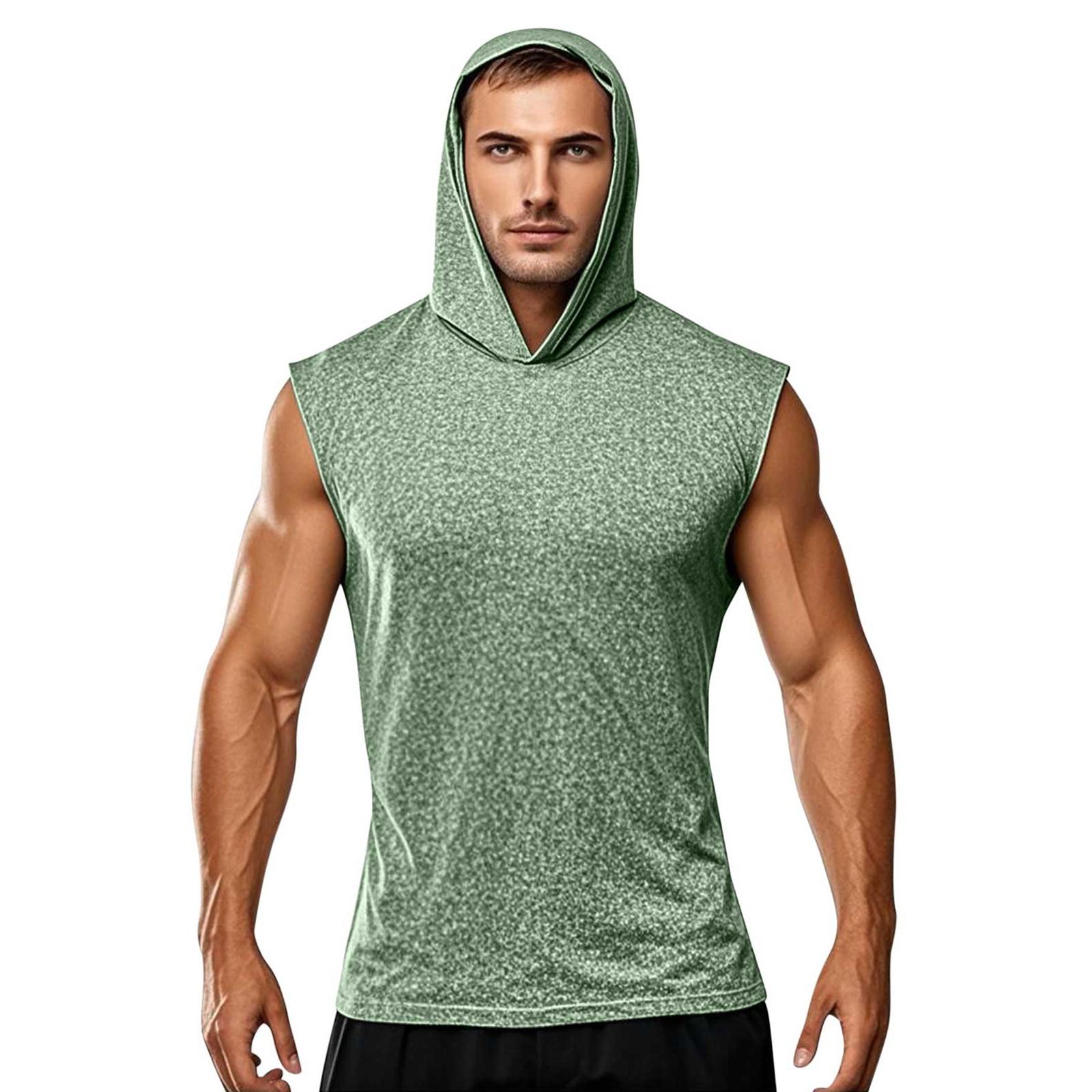 

Mens T Shirts Sleeveless Classic T-Shirt Casual Summer Hoodie Basic Tee Shirt Rash Guard For Hiking Running Workout Swimming XL зелений