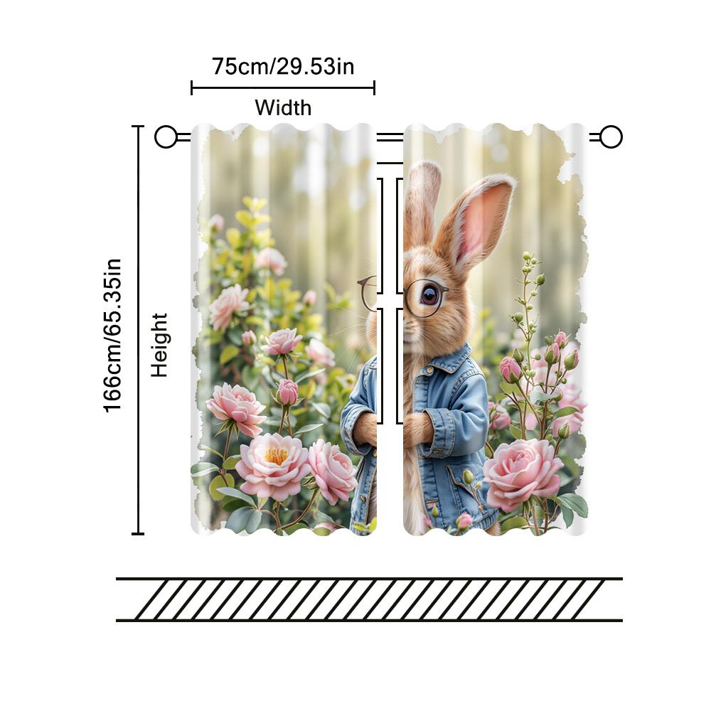 Set Of 2 Filtering Curtains Excluding Rods Non Movable Without Batteries Rabbit Use Bedrooms Living Rooms Curtain For Room Made Polyester