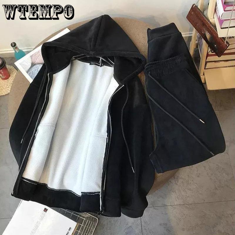Winter Tracksuit Women Two Piece Set Autumn Thickened Warm Zipper Set Female Solid Sweatshirt Hoodies Pants Sportswear