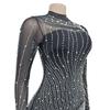 European & American Fashion Women's Long Sleeve Mesh Dress with Beaded Short Skirt