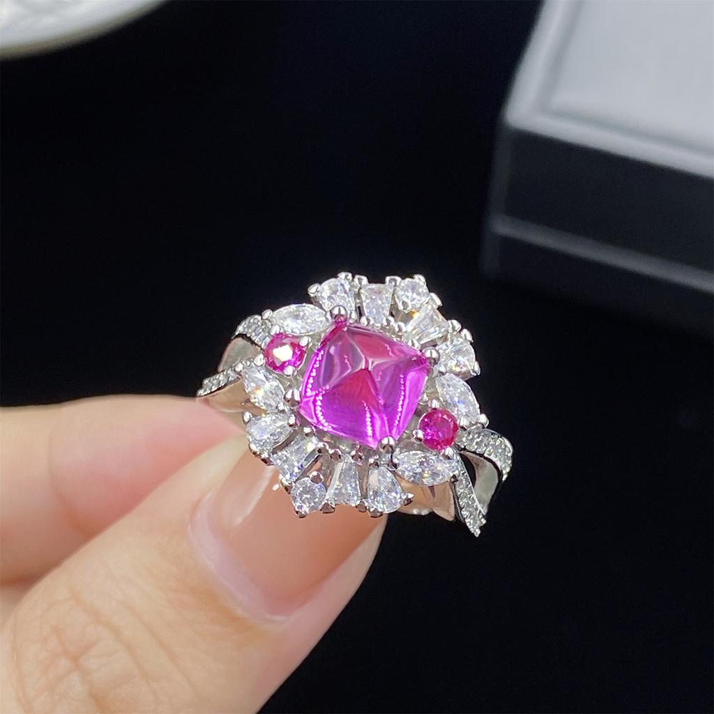 BELLA BOX Luksusowy czerwony korundowy wieża cukru symulacja czerwonego turmalinu regulowany pierścień odpowiedni na co dzień dla kobiet biżuteria modowa